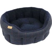 Earthbound Traditional Tweed Round Dog Bed-Navy